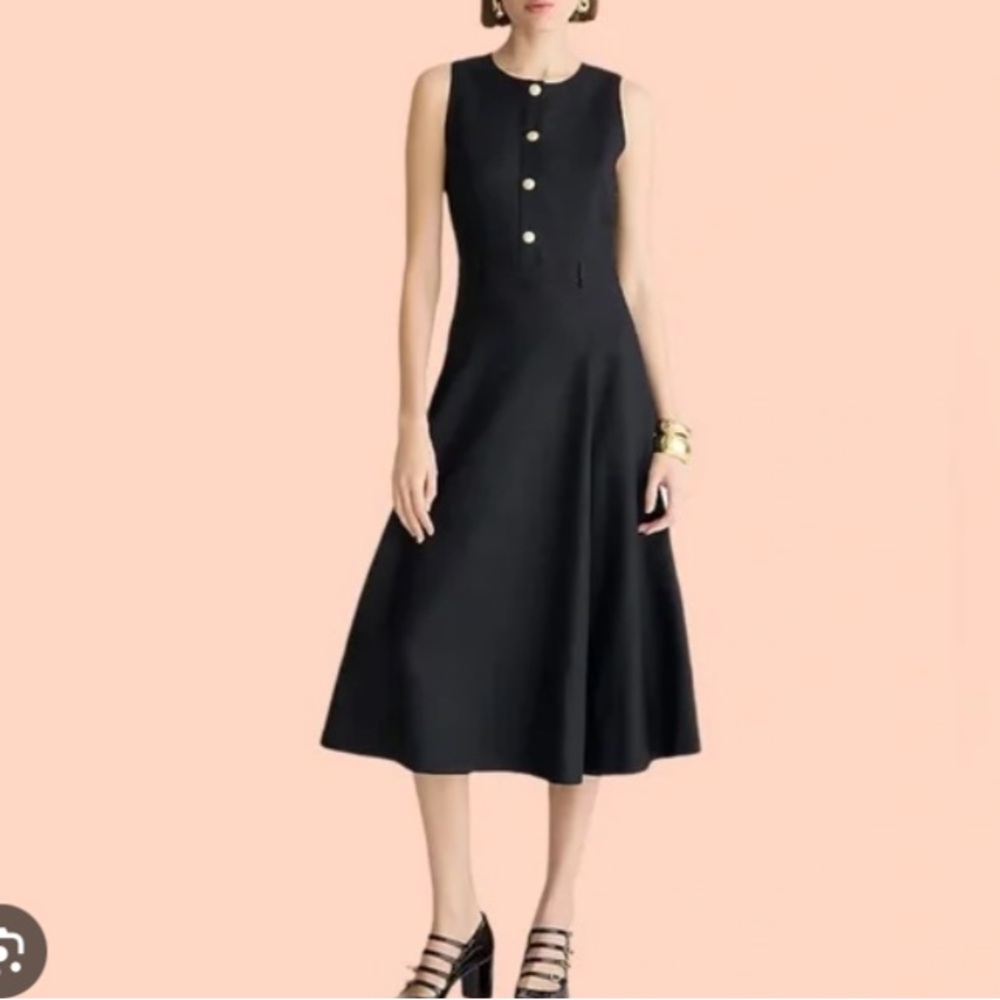 NWT J.CREW: Sleeveless Midi Dress in Stretch Linen Blend in Black